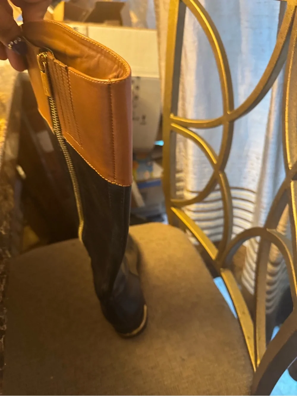 Micheal Kors Black and Tan Leather Fold-Over Boots-size 7